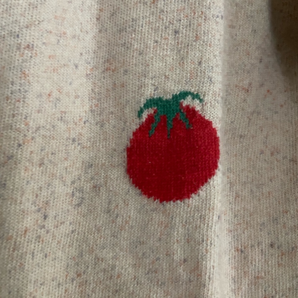 Oatmeal Heather Cardigan with Red Tomato Print - Picture 3 of 3